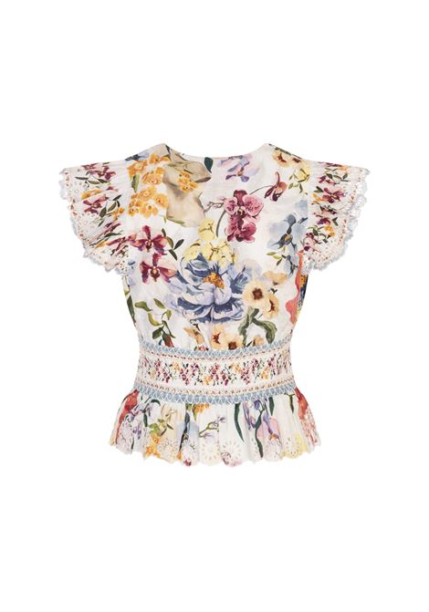 Blusa Greek Garden Smocked Bianco Sporco FARM RIO | 337605GREEK GARDEN OFF-WHITE - 25056